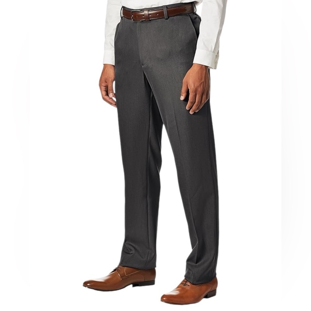 VAN HEUSEN TRAVELER Men’s Dress Pants 40W X 30L Gray Flat Front 100% Polyester